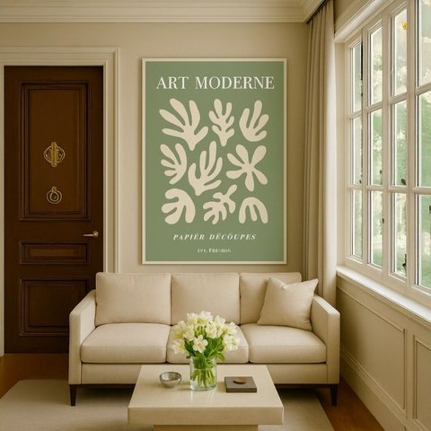 Quadr Canvas Matisse Fundo Verde Sálvia 90x60cm Mold Branca