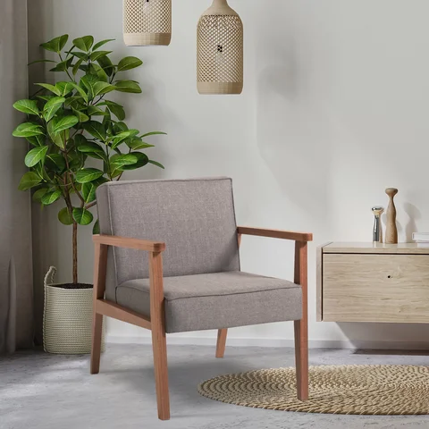 Poltrona Decorativa Madeira Maciça Jequitibá Assento com Persintas Elásticas e Algodão Julia