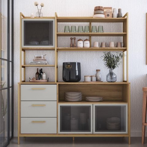 Armario de Cozinha 3 Gavetas P1066 150 Cm Oak Arenas Dourado Pp Milani Store