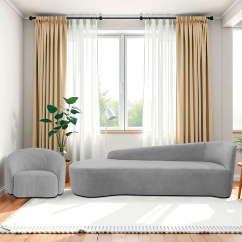 Kit Divã Recamier Orgânico França 220cm Lado Esquerdo e Poltrona Amore Linho