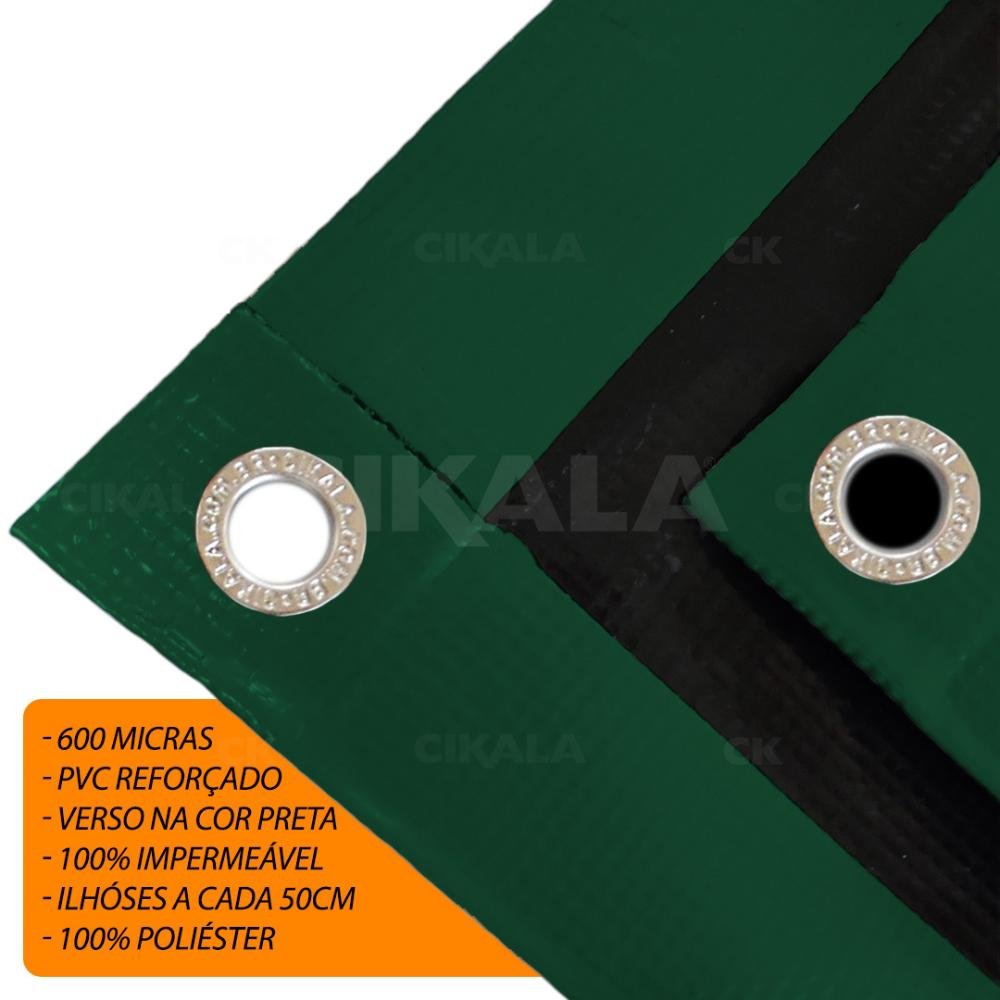 Lona CK600 4,5x2m Verde em Pvc Com Ilhós em Latão Para Caminhão e Transporte Carga 650gr/m² - 2