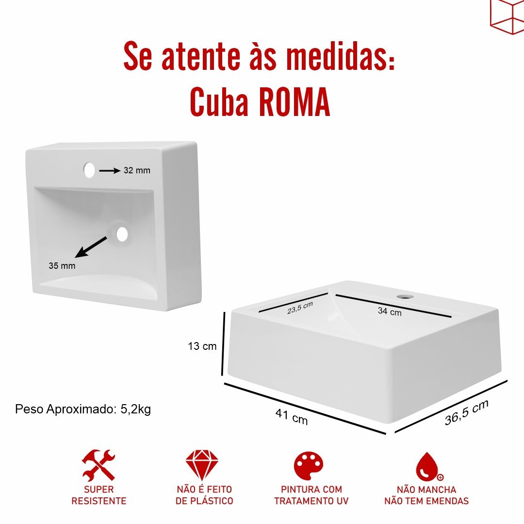 Pia Cuba Sobrepor para Banheiro de Mármore Sintético Branco Roma 41 X 36,5 Quanta Compositos Cuba So - 5