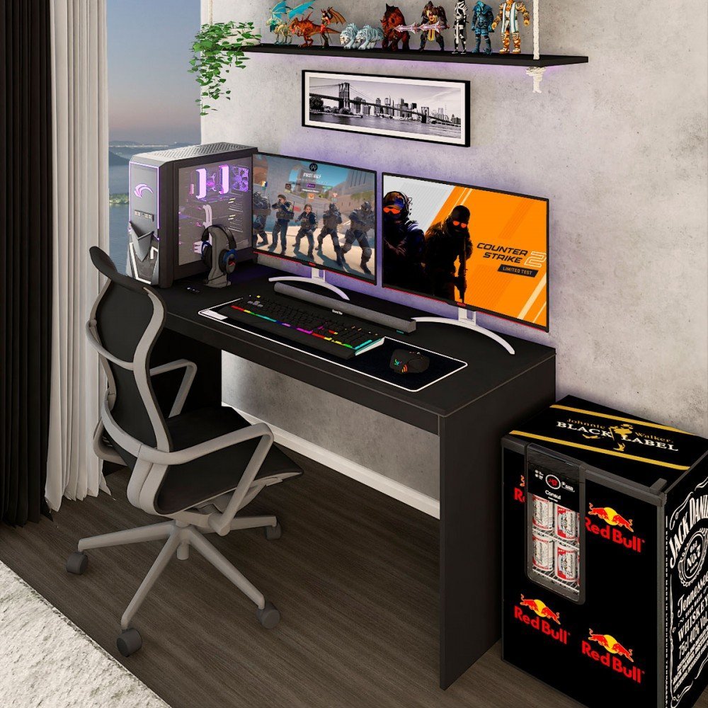 Mesa Gamer Battlestation Onix Tx - Panorama Móveis