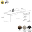 Ver imagem 2 de Mesa L Escrivaninha 1,70m Gaveteiro 4 Gavetas Pés Painel F5 Cor:macadâmia com Branco