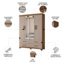 Ver imagem 3 de Guarda Roupa Casal 160cm com Espelho Cancum Carvalho/fendi Z17 - Mpozenato