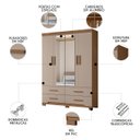 Ver imagem 3 de Guarda Roupa Casal 160cm com Espelho Cancum Carvalho/fendi Z17 - Mpozenato