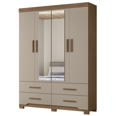 Guarda Roupa Casal 160cm com Espelho Cancum Carvalho/fendi Z17 - Mpozenato