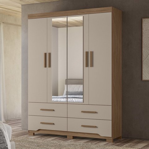 Guarda Roupa Casal 160cm com Espelho Cancum Carvalho/fendi Z17 - Mpozenato