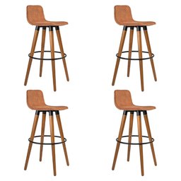 Kit 4 Banquetas Altas Luxo Versatil Aço Preto Linho Terracota Base Carvalho - 2