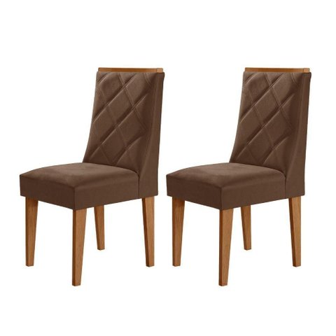 Conjunto com 2 Cadeiras Mdf Isadora para Sala de Jantar Moderna Veludo Marrom/naturalle