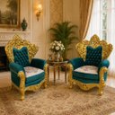 Ver imagem 2 de Par de Poltronas Clássicas Verde com Dourado 132x90x76cm