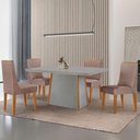 Ver imagem 1 de Mesa de Jantar Diane 120cm Tampo Mdf Vidro 4 Cadeiras Lisboa Moderna Linho Capuccino Off White