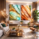 Ver imagem 4 de Conjunto 2 Quadros Decorativos Pintura Abstrata Sofisticado Em Tecido Canvas  Sala Quarto 50x75cm