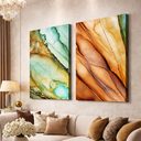 Ver imagem 1 de Conjunto 2 Quadros Decorativos Pintura Abstrata Sofisticado Em Tecido Canvas  Sala Quarto 50x75cm