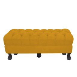 Recamier Baú Luis Xv Capitonê Retrô 140cm Suede Amarelo Pés Madeira Ms Decor - 3