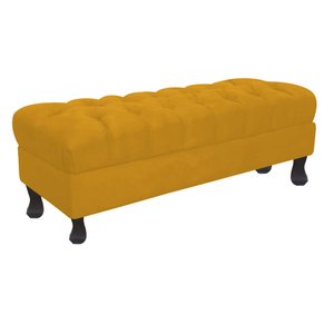 Recamier Baú Luis Xv Capitonê Retrô 140cm Suede Amarelo Pés Madeira Ms Decor