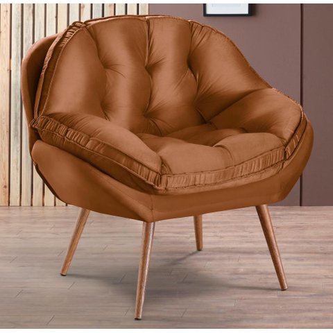 Poltrona Decorativa Almofadada com Pé Palito Veludo Dallas Terracota