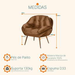 Poltrona Decorativa Almofadada com Pé Palito Veludo Dallas Terracota - Sofá Casa - 3