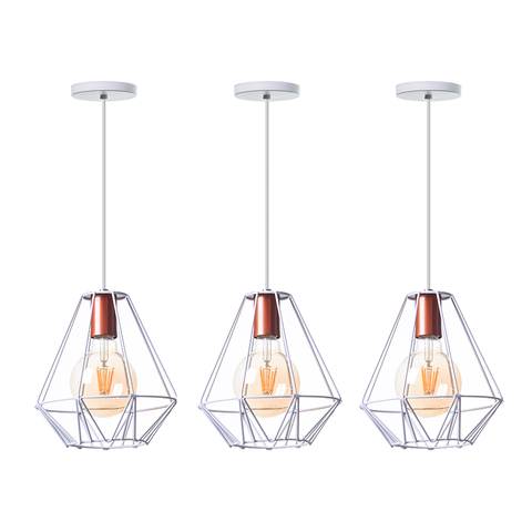 Kit 3 Pendentes Aramado Cristal 24 Cm Decorações Cor: Branco