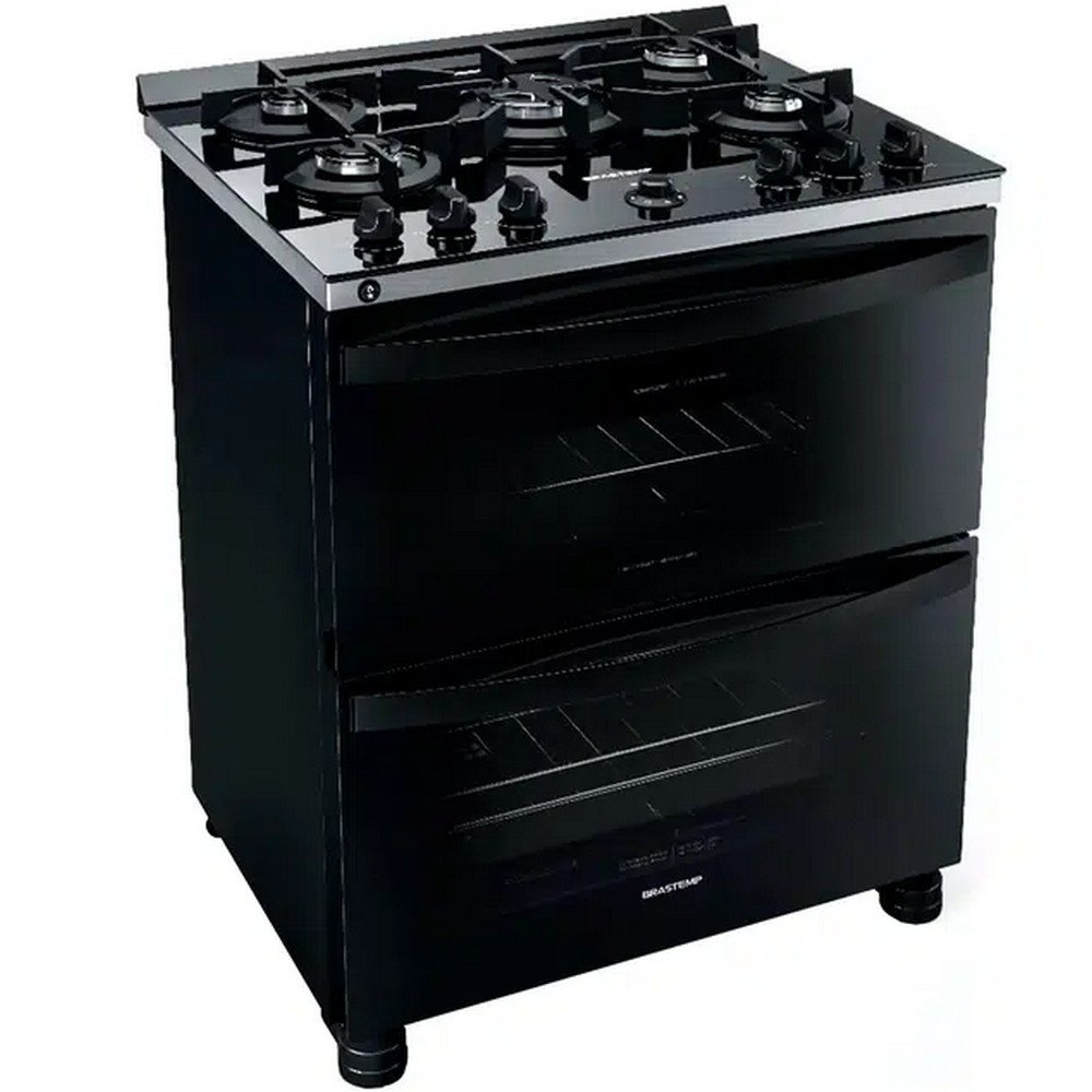 Menor preço em Fogão Brastemp 5 Bocas Automático Mesa de Vidro Forno Duplo BFD5VCE