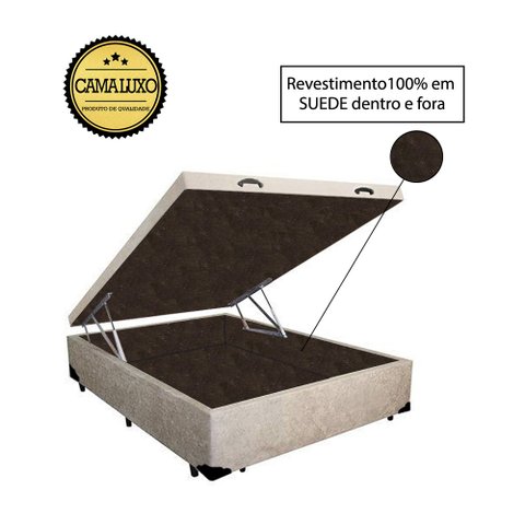 Base Box Baú Víúva Luxo Blindado AColchoes Suede Bege 49x128x188