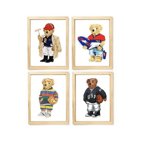 Kit Quadro Decorativo Urso Esporte Rl Polo Rauph Lauren Quarto Criança Bebê Enxoval