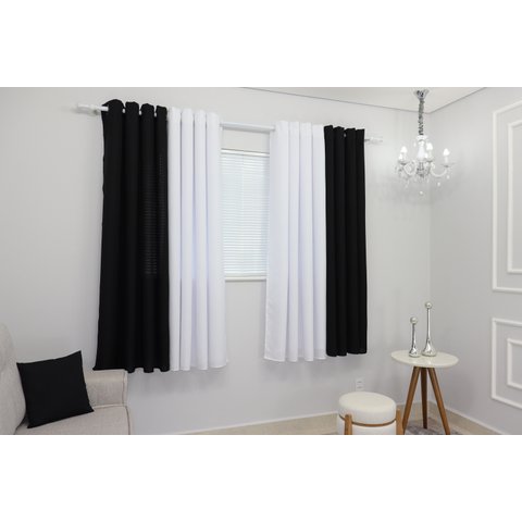 Cortina Duo Oxford 600x180 Duas Cores Sala/quarto Para Varão:Preto