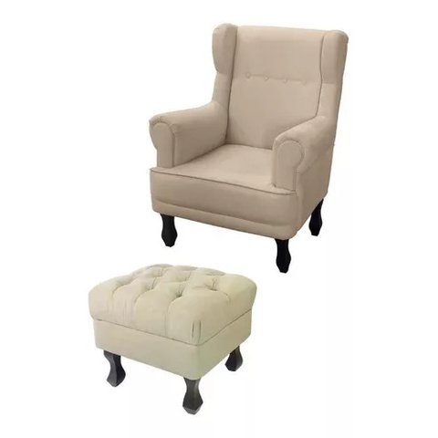 Poltrona de Amamentação Elisa + Puff Retrô Suede - Bege