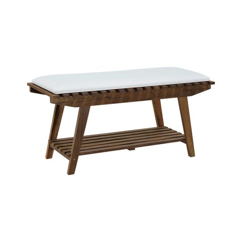 Banco/sapateira 1 Prateleira Summer 100cm Madeira Imbuia Maciça - Stain Imbuia /estofado Corano Bege