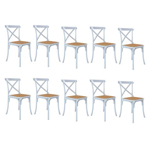 Kit 10 Cadeiras Jantar Cross Katrina X para Mesa Sala Cozinha Área Gourmet Decor Home - Branco/bege