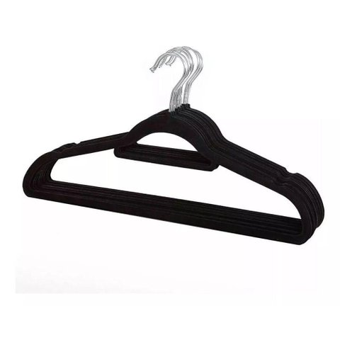 Kit 10 Unidades Cabides Slim Veludo Preto