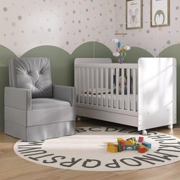 Quarto de Bebê com Poltrona Amamentação e Berço Americano 3x1 com Colchão Pimpolho Multimóveis  - 1