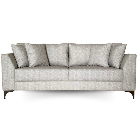 Sofá Pierri | Pé Aço Marrom & Tecido Acquablock Impermeável | Medida 220cm | Linhão Bege