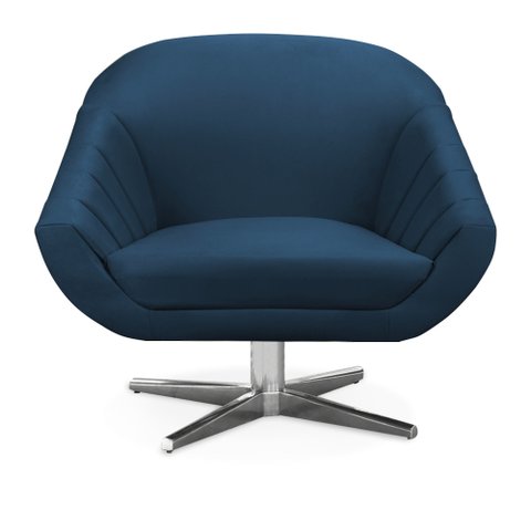 Poltrona Giratória Giovana Suede Azul Marinho Base Cromada - D’Rossi