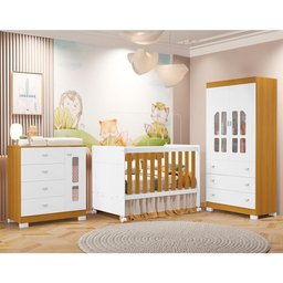 Dormitório Infantil New Katatau Guarda Roupa, Cômoda e Berço Branco Fosco/savana com Colchão - 2