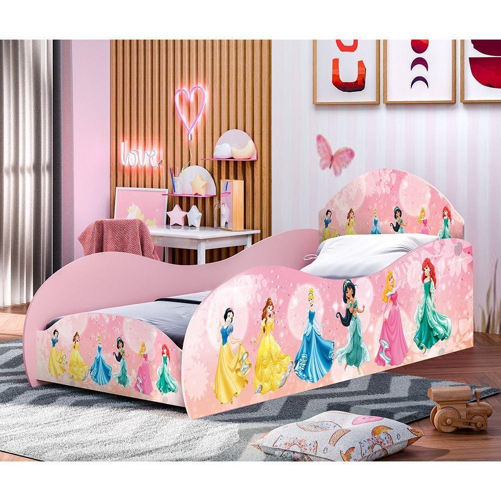 Cama Carruagem Solteiro Princesas Rosa com Proteção Lateral Mdf Rosa ...