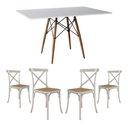 Ver imagem 1 de Conjunto de Mesa Eiffel Retangular Tampo de Madeira 120x75cm Branco com 4 Cadeiras Katrina Branca