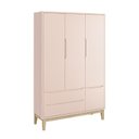 Ver imagem 2 de Dormitório Infantil Classic 3 Portas, Cômoda 3 Gavetas, Berço Rosa Fosco com Pés Madeira Natural e C