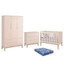 Ver imagem 1 de Dormitório Infantil Classic 3 Portas, Cômoda 3 Gavetas, Berço Rosa Fosco com Pés Madeira Natural e C