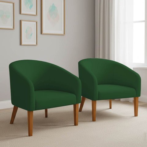 Poltrona Sala Decorativa Kit 2 Stella Pé Madeira Trapézio Castanho Suede D03 - D’Rossi