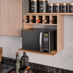 Armário Suporte para Microondas com Adega para Bebidas Lisa Freijó Amadeirado - 1