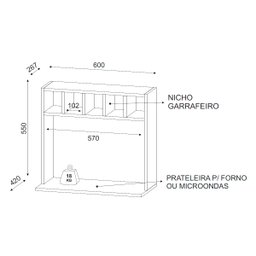 Armário Suporte para Microondas com Adega para Bebidas Lisa Freijó Amadeirado - 4