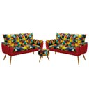 Ver imagem 1 de Kit 2 Poltronas Namoradeira Opala com Puff Solar Suede Estampado Colorido com Vermelho Aradecor