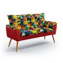Ver imagem 2 de Kit 2 Poltronas Namoradeira Opala com Puff Solar Suede Estampado Colorido com Vermelho Aradecor