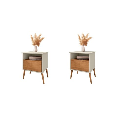 Conjunto de Mesa de Cabeceira Moreira Off White Naturalle