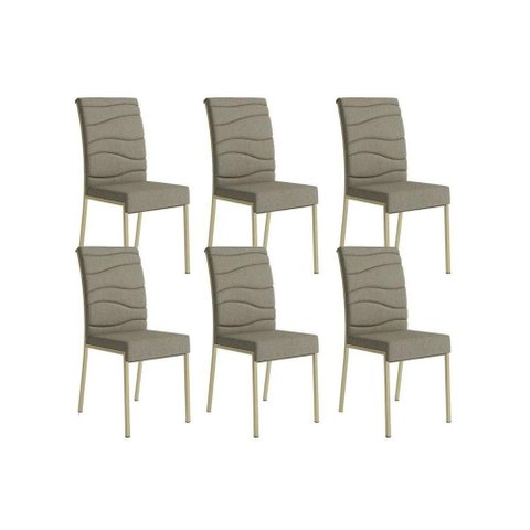 Cadeira de Cozinha Wave 1754 Kit 6 Un Dourado/linho Bamboo/courano Bamboo/noce - Carraro