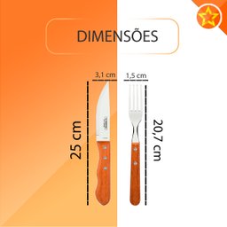 Jogo de Talheres 12 Peças Tramontina Churrasco 22399063 Madeira Natural - 2