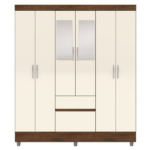 Guarda-roupa Casal 6 Portas 2 Gavetas com Espelho Ideval Imbuia/champanhe