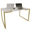 Ver imagem 1 de Mesa Escritório Base Metal Dourado Tampo Branco 120 Cm