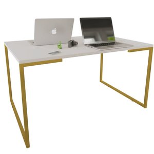 Mesa Escritório Base Metal Dourado Tampo Branco 120 Cm